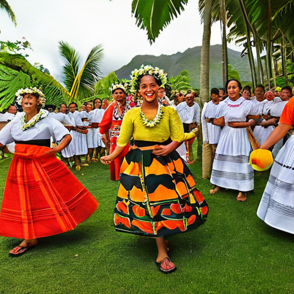 통가 유학 및 교환학생 프로그램 - **"Vibrant Tongan Heilala Festival Celebration"**:
A dynamic and colorful scene depicting young ...