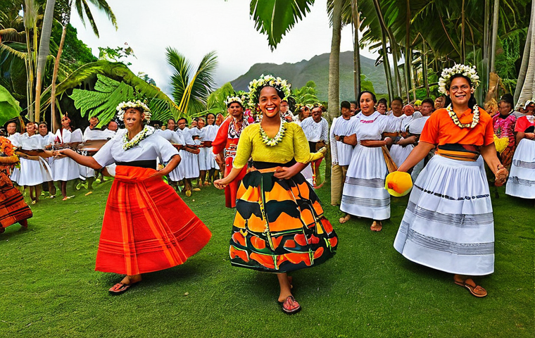 통가 유학 및 교환학생 프로그램 - **"Vibrant Tongan Heilala Festival Celebration"**:
A dynamic and colorful scene depicting young ...