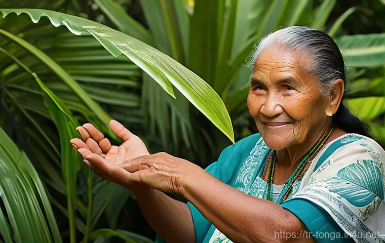 통가에서 사용하는 전통 허브 - **Prompt 1: Wise Tongan Healer in a Lush Botanical Garden**
"A portrait of a serene, elderly Ton...