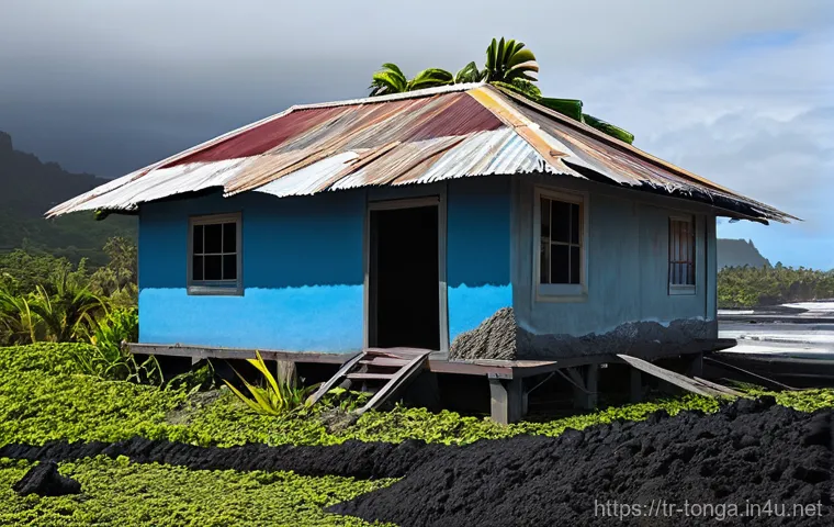 통가에서 발생했던 주요 자연재해 기록 - **Prompt:** A vivid, realistic depiction of the immediate aftermath of the Hunga Tonga-Hunga Ha'apai...